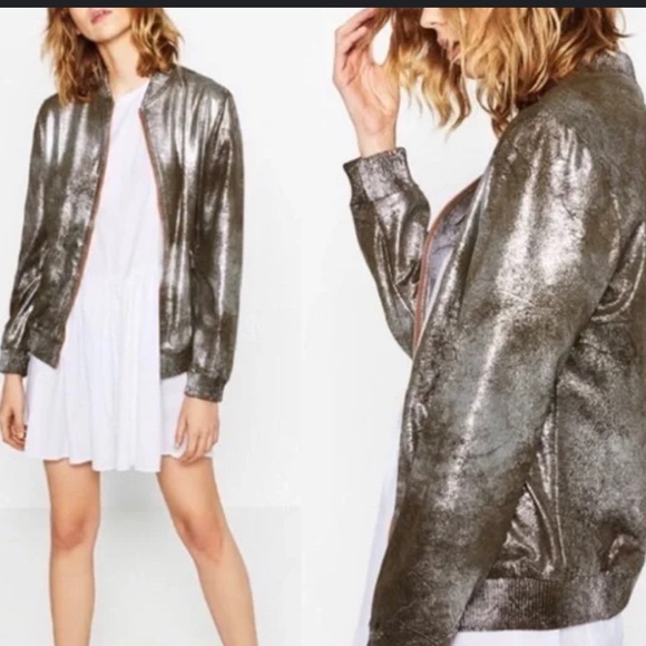 Zara Woman Shimmering Metallic Bomber Jacket, Size XS, Brand New - Picture 2 of 7